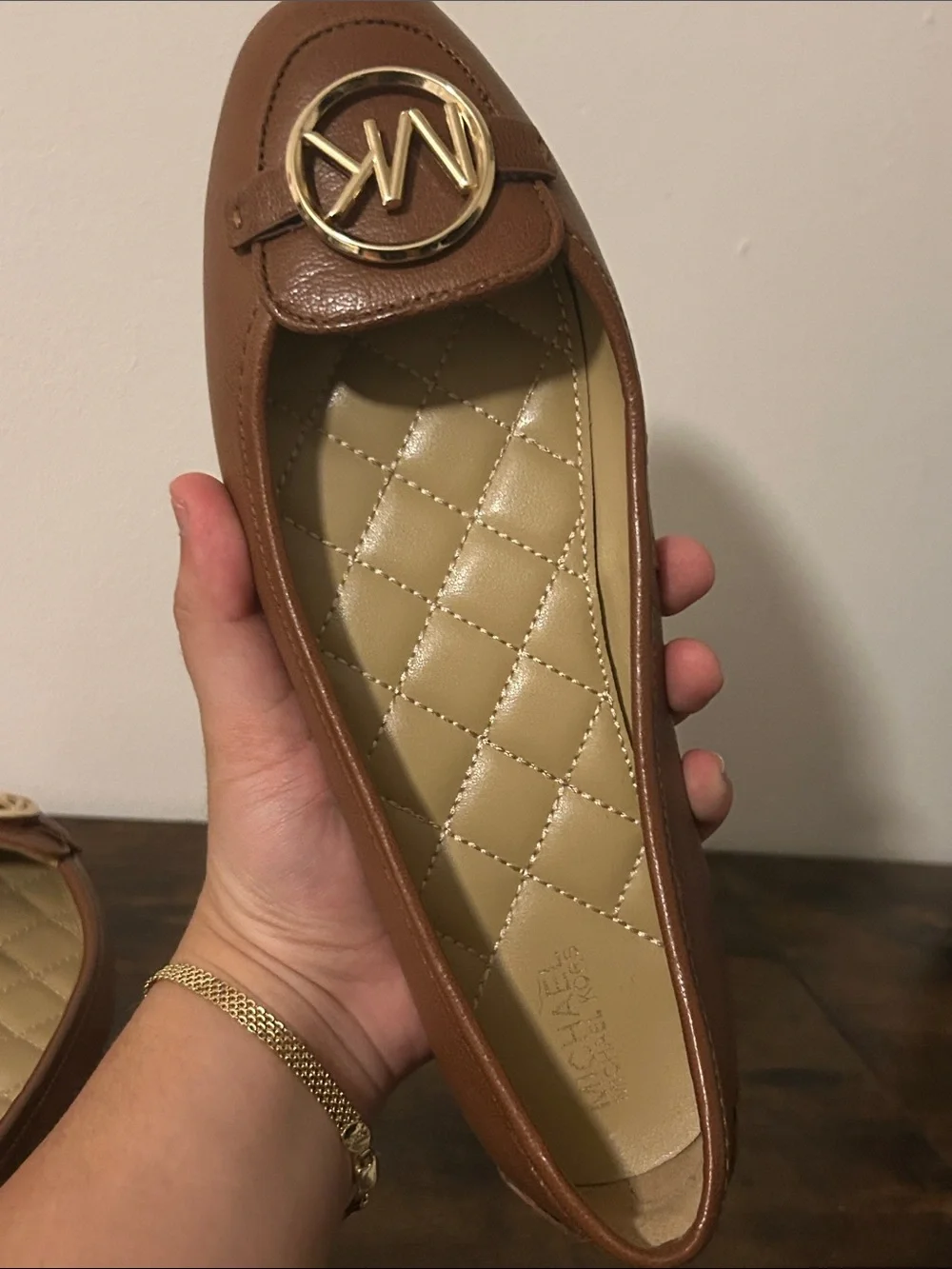 Michael Kors Tan Brown Leather MK Logo Loafers